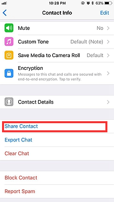 share whatsapp contacts on iphone