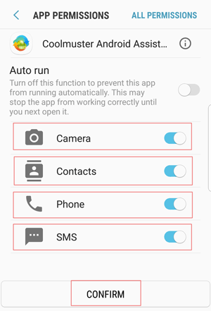 authorize all app permissions for the android version