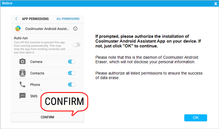 authorize all listed permissions on android