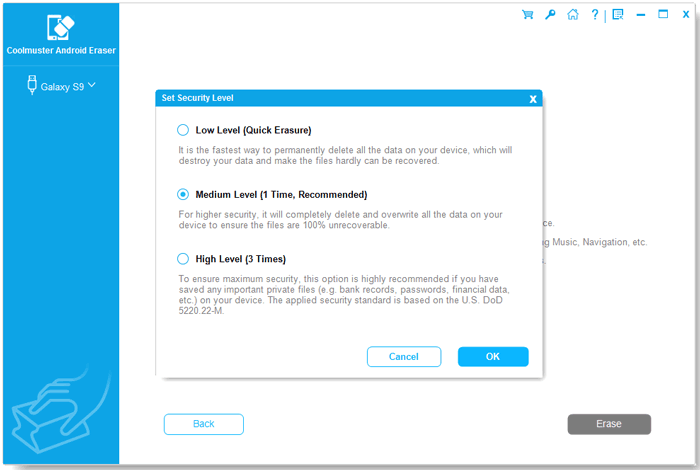 select a level to erase your samsung tablet completely