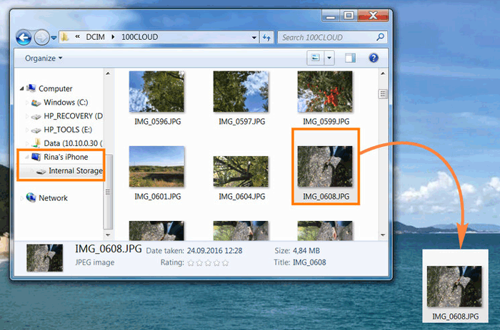 get photos from an ipod onto a computer via windows explorer