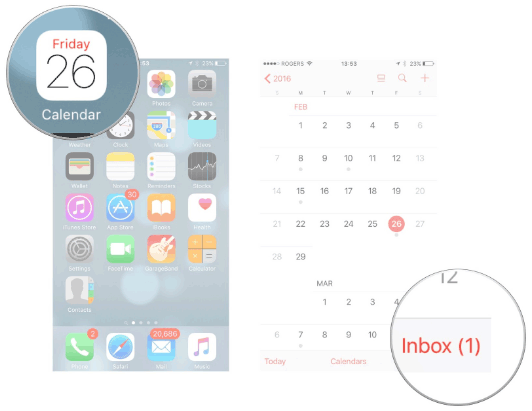how to check inbox calendar on iphone