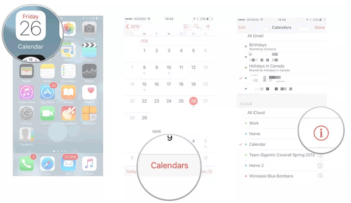 tap info inco on iphone calendar