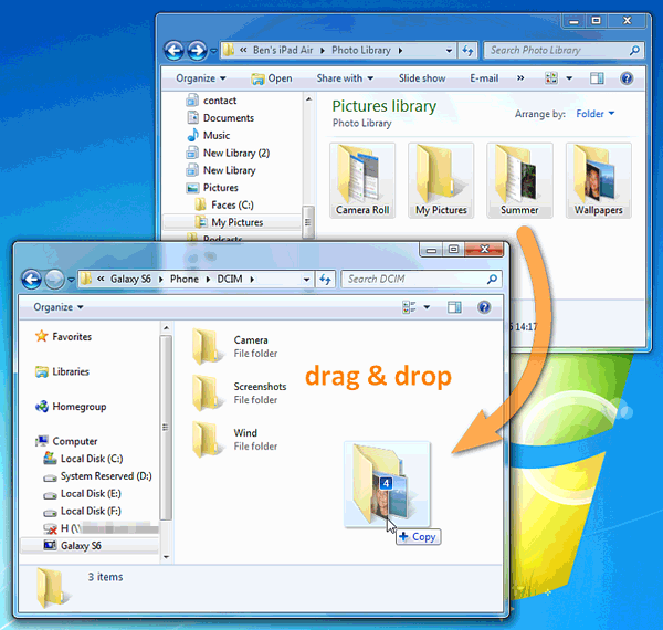 how to transfer photos from computer to phone by drag and drop
