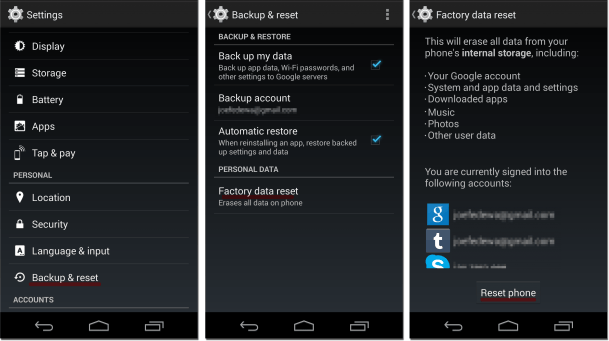 factory reset android to wipe android phone