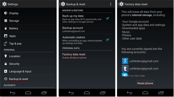 factory reset android phone