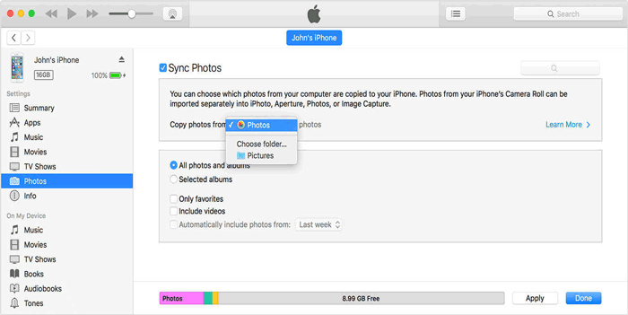 sync photos from android to iphone with itunes