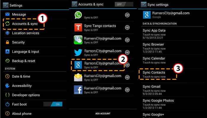 how to export contacts from android to gmail