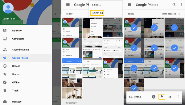 download photos from google photos