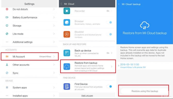 how to restore data from mi cloud