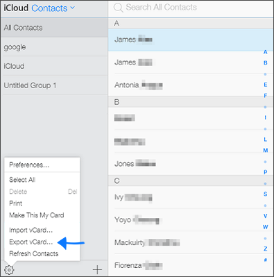 how to copy contacts from iphone to pc	via icloud website