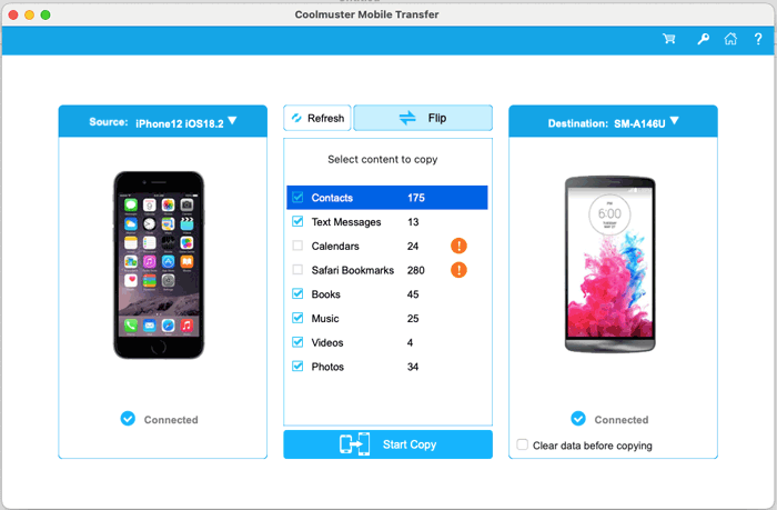 conduct iphone data transfer on mac when connected via coolmuster mobile transfer