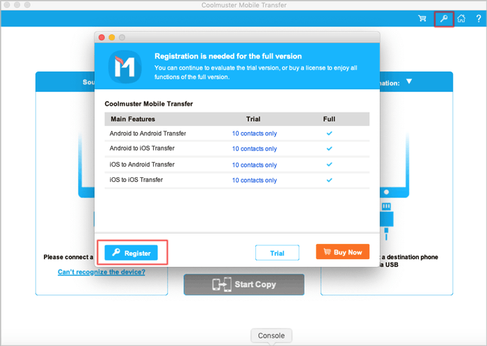 register coolmuster mobile transfer for mac