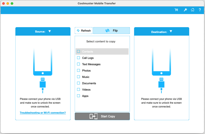 coolmuster mobile transfer for mac screen