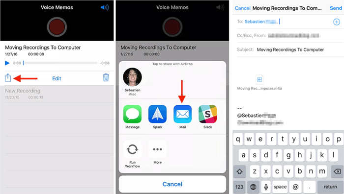 how to transfer voice memos from iphone to computer without itunes via email