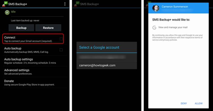 android messages backup via sms backup+