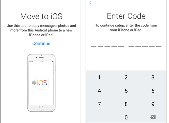 enter code to transfer photos from android to ipad via move to ios