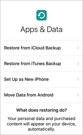 select restore from icloud backup