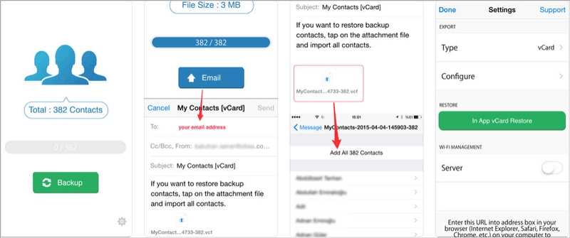copy contacts from iphone to iphone via my contacts backup app