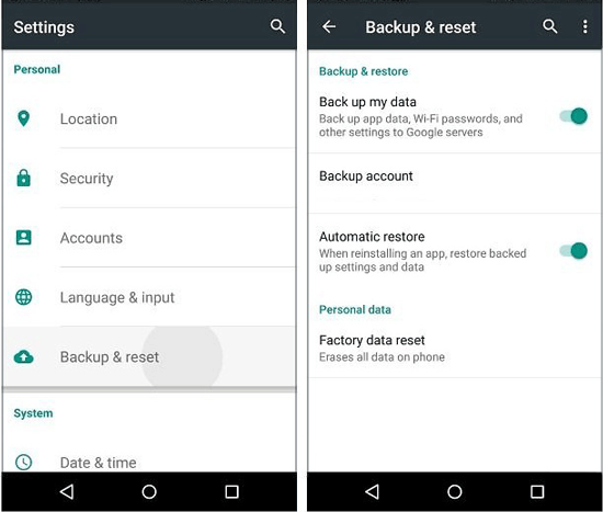 backup android data with google