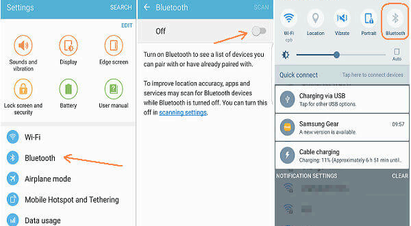 enable bluetooth on samsung