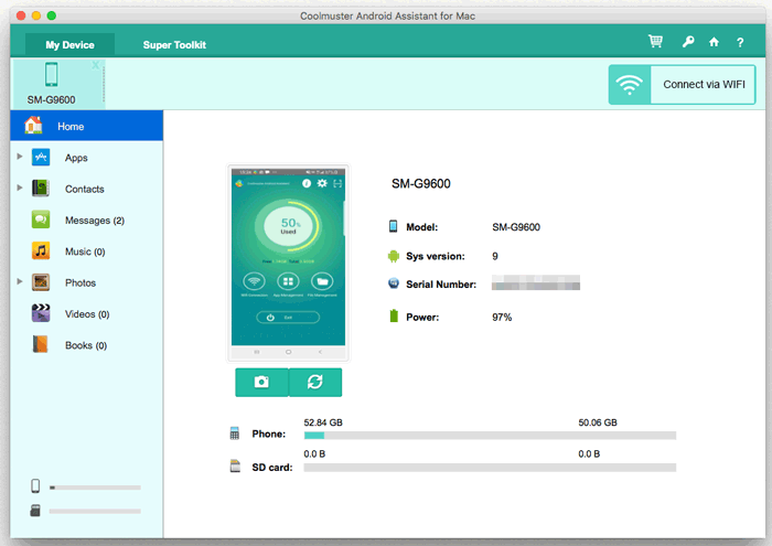 main interface for huawei to mac transfer