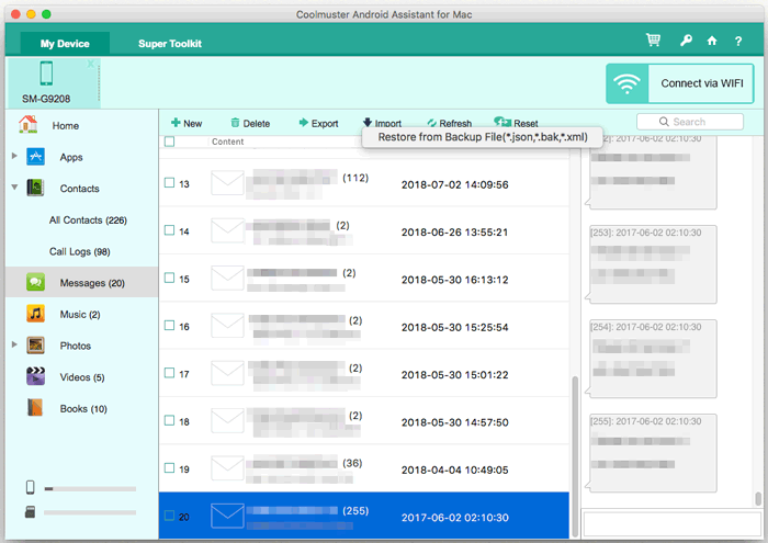 import sms to android