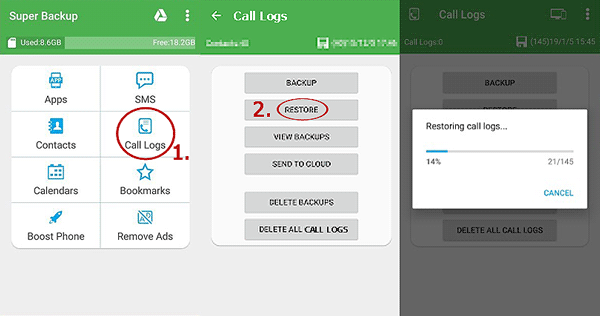 how to restore call log from google drive