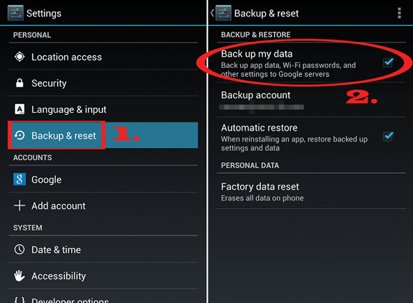 transfer data from android to android with android backup and restore feature