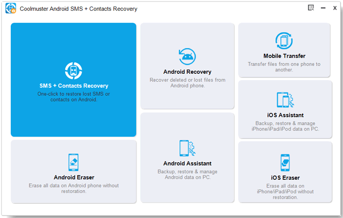 toolbox of coolmuster sms contacts recovery