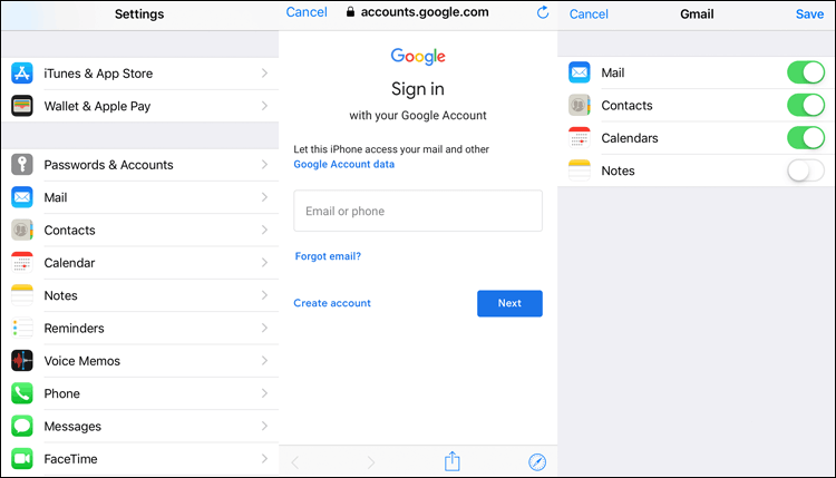 transfer contacts from huawei to iphone via google sync