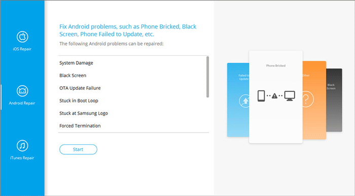 launch android white screen repair tool on the pc