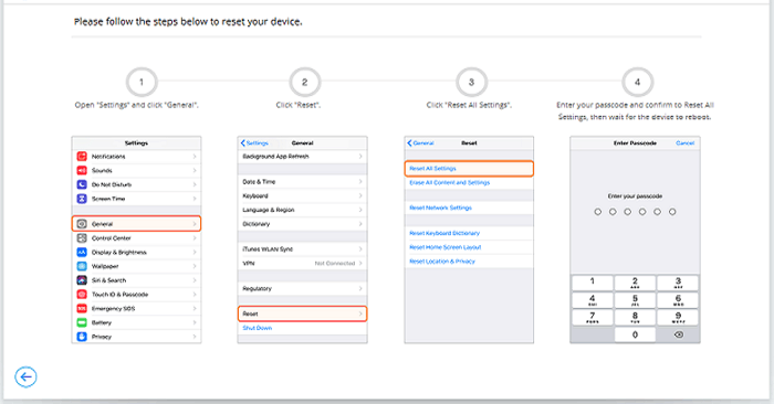 follow the onscreen prompts to reset all iphone settings