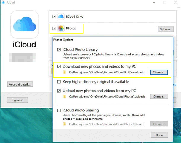 download photos via icloud for windows if iphone internal storage empty