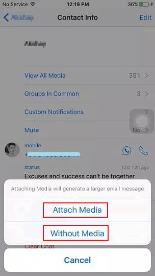 select attach media or without media