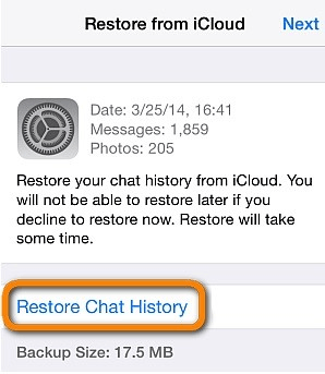 how do i transfer whatsapp from old iphone to new iphone by whatapp icloud backup