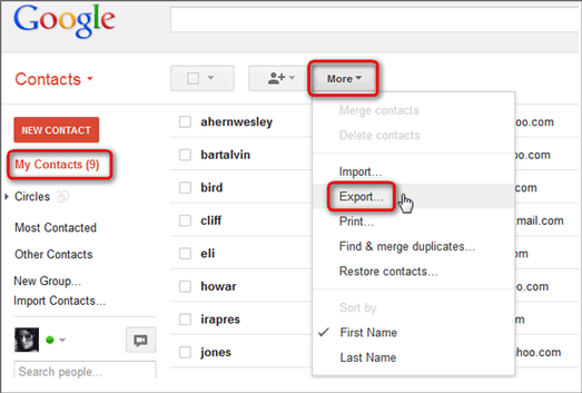 export contacts from gmail