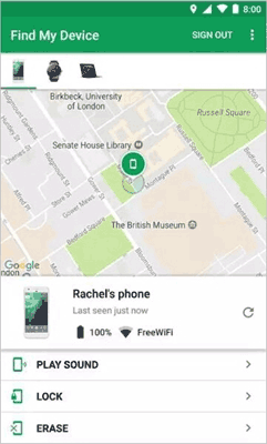 google find my device main ui