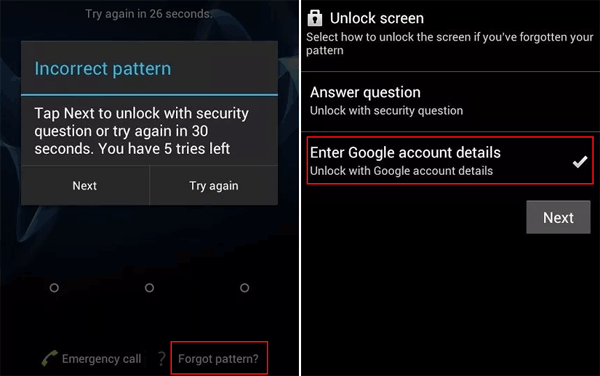 Security, Forgot unlock code