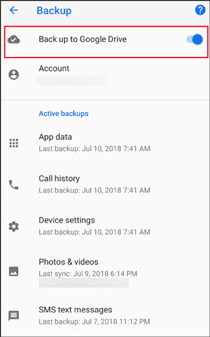 ensure that the back up to google drive option is turned on