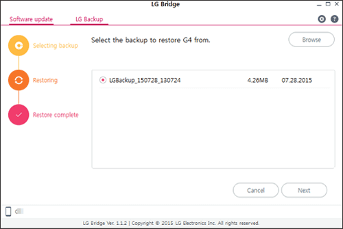 lg backup and restore through lg bridge