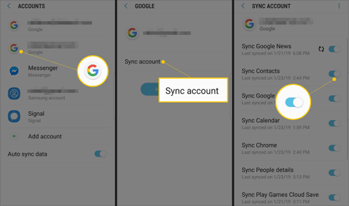 sync data from samsung to lenovo via google account