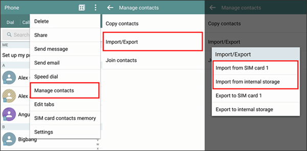 restore contacts from sd card