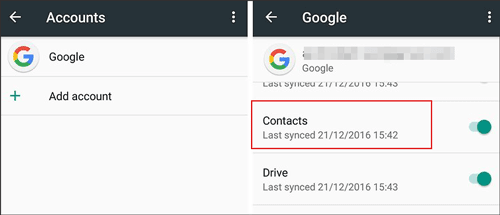 contact backup and restore via google