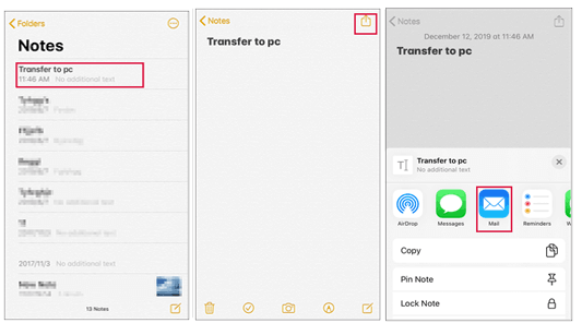 how to transfer notes from iphone to computer with email