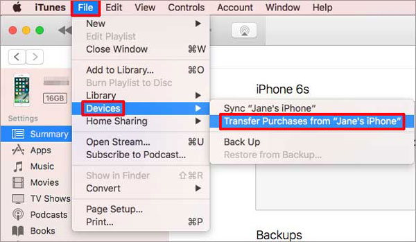 choose transfer purchases from your iphone