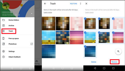 how to retrieve deleted photos on samsung with google photos backup