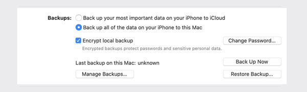 encrypt iphone backup on finder