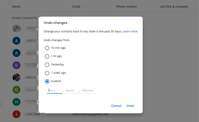 how to restore contacts from google
