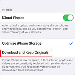 change icloud photos sync mode to fix icloud photos not loading